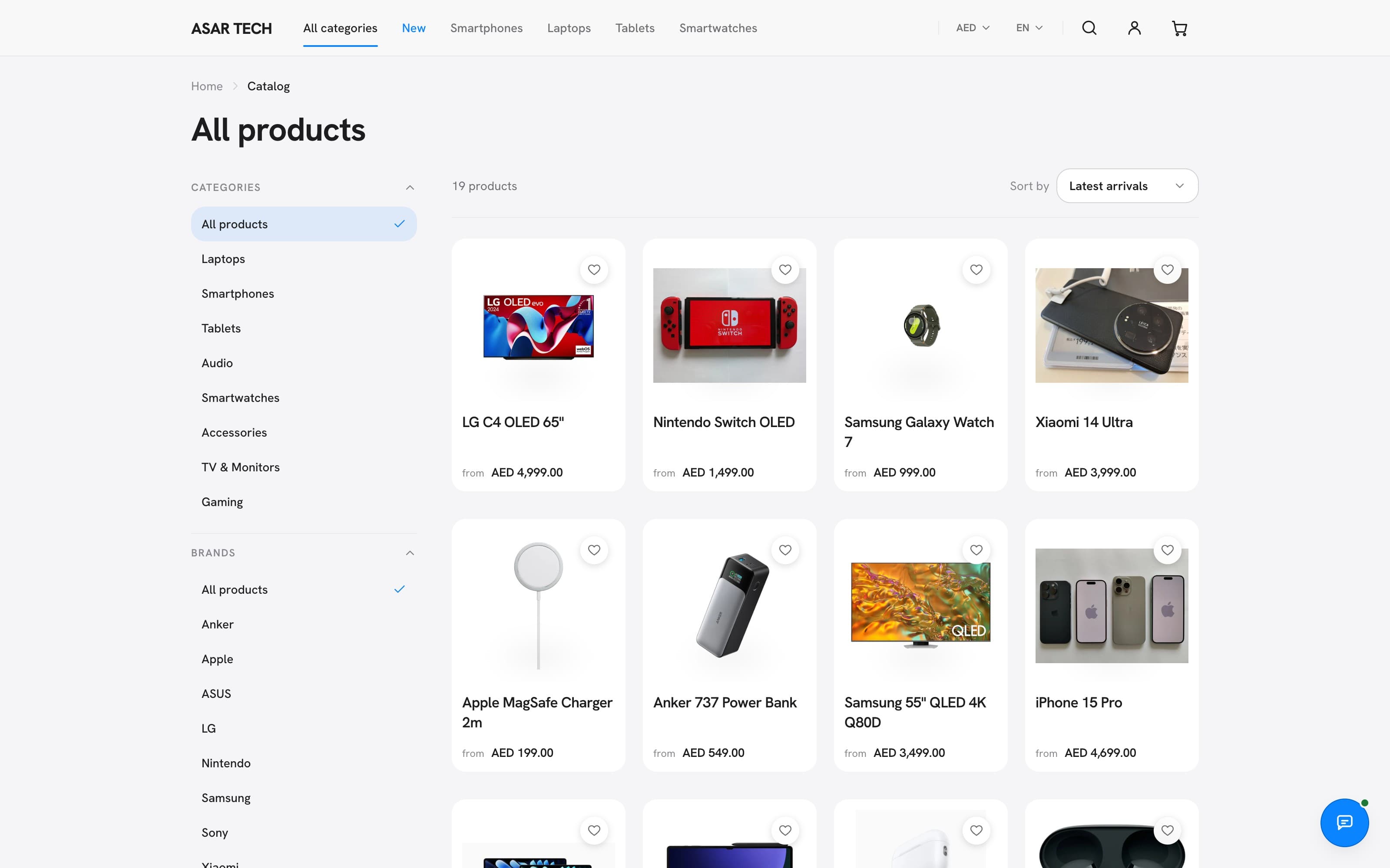 Catalogue — facets, brands and sort over the whole shop