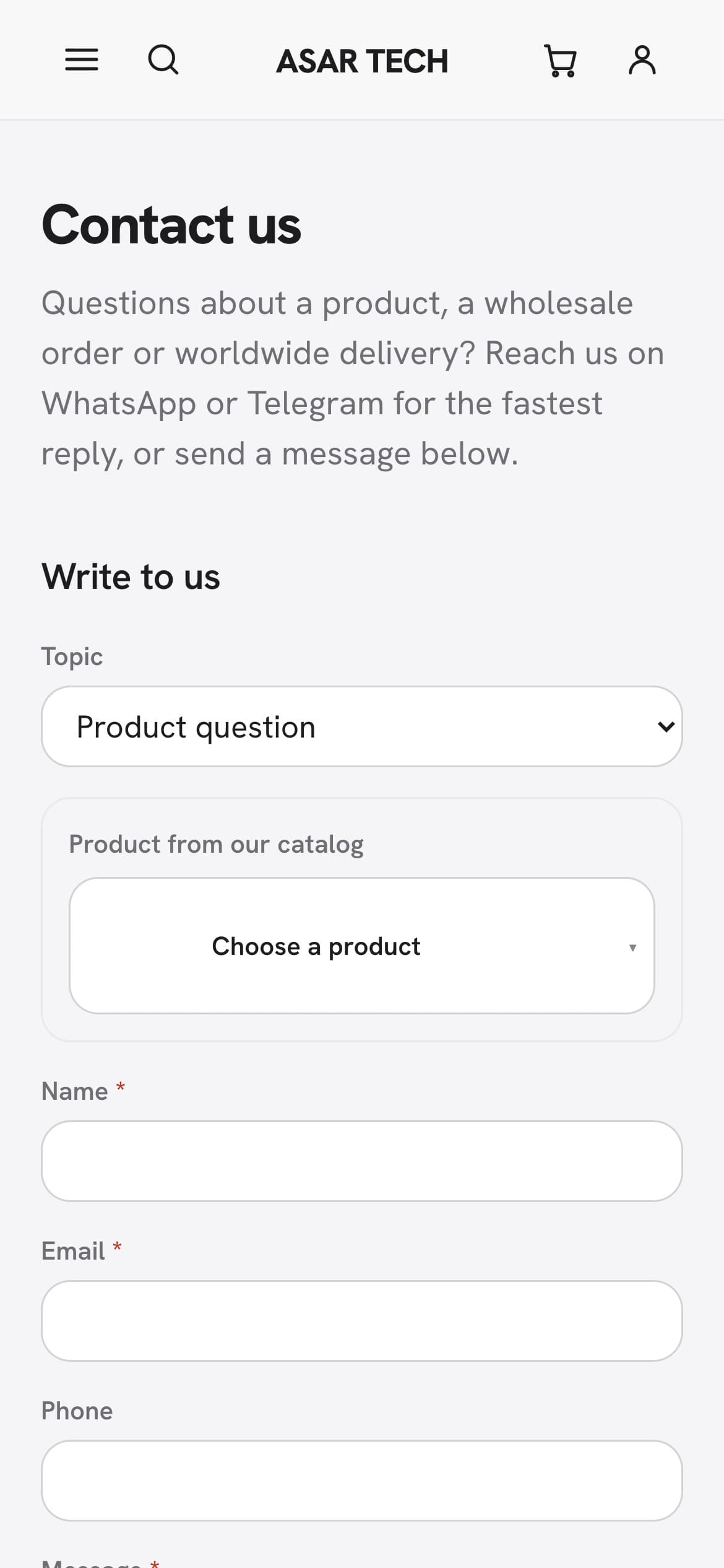 Contact — the reason picker does the sorting