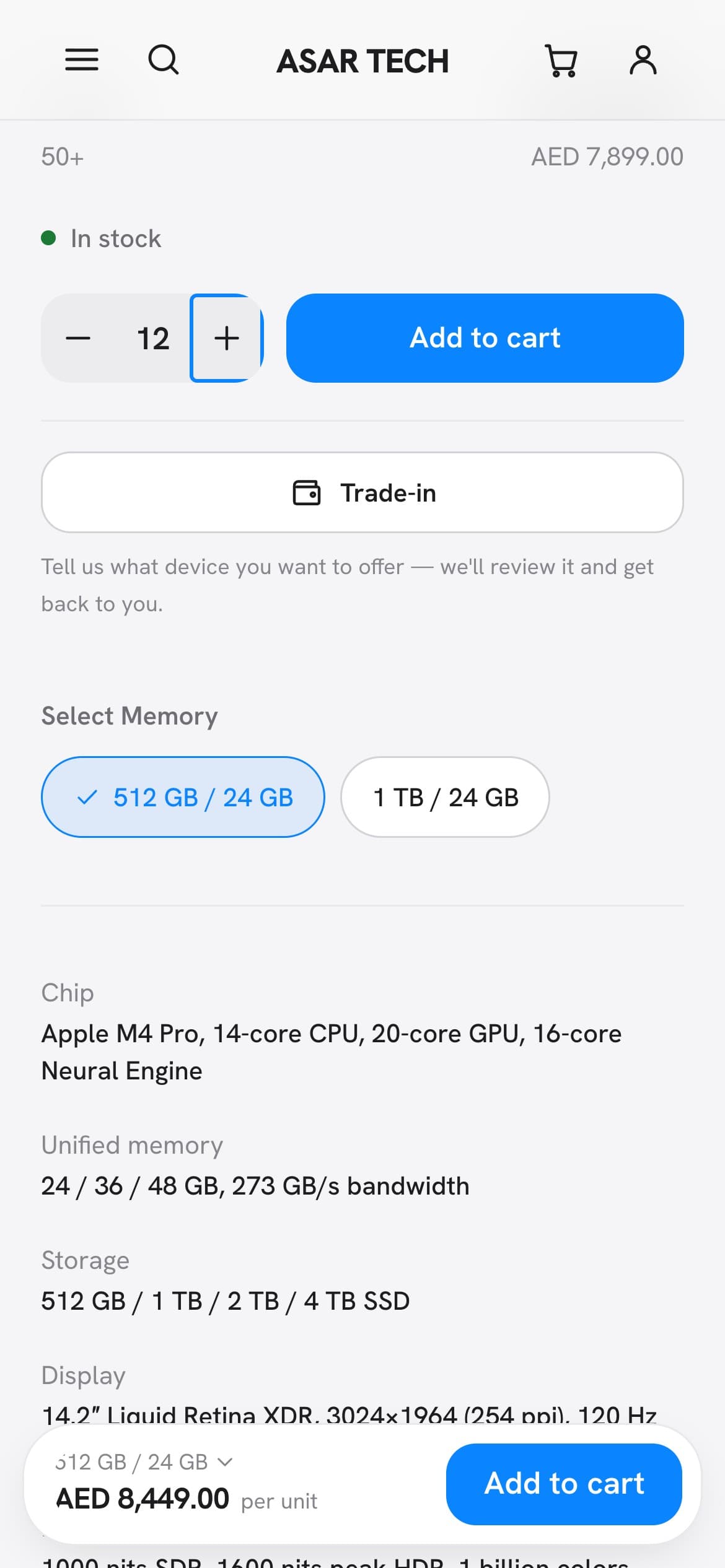 Sticky buy-bar — variant and price, one thumb