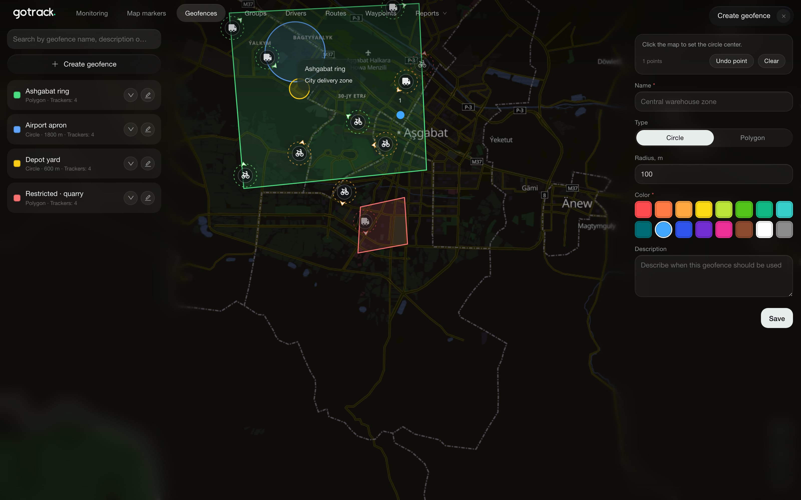 Geofences — drawing a new zone