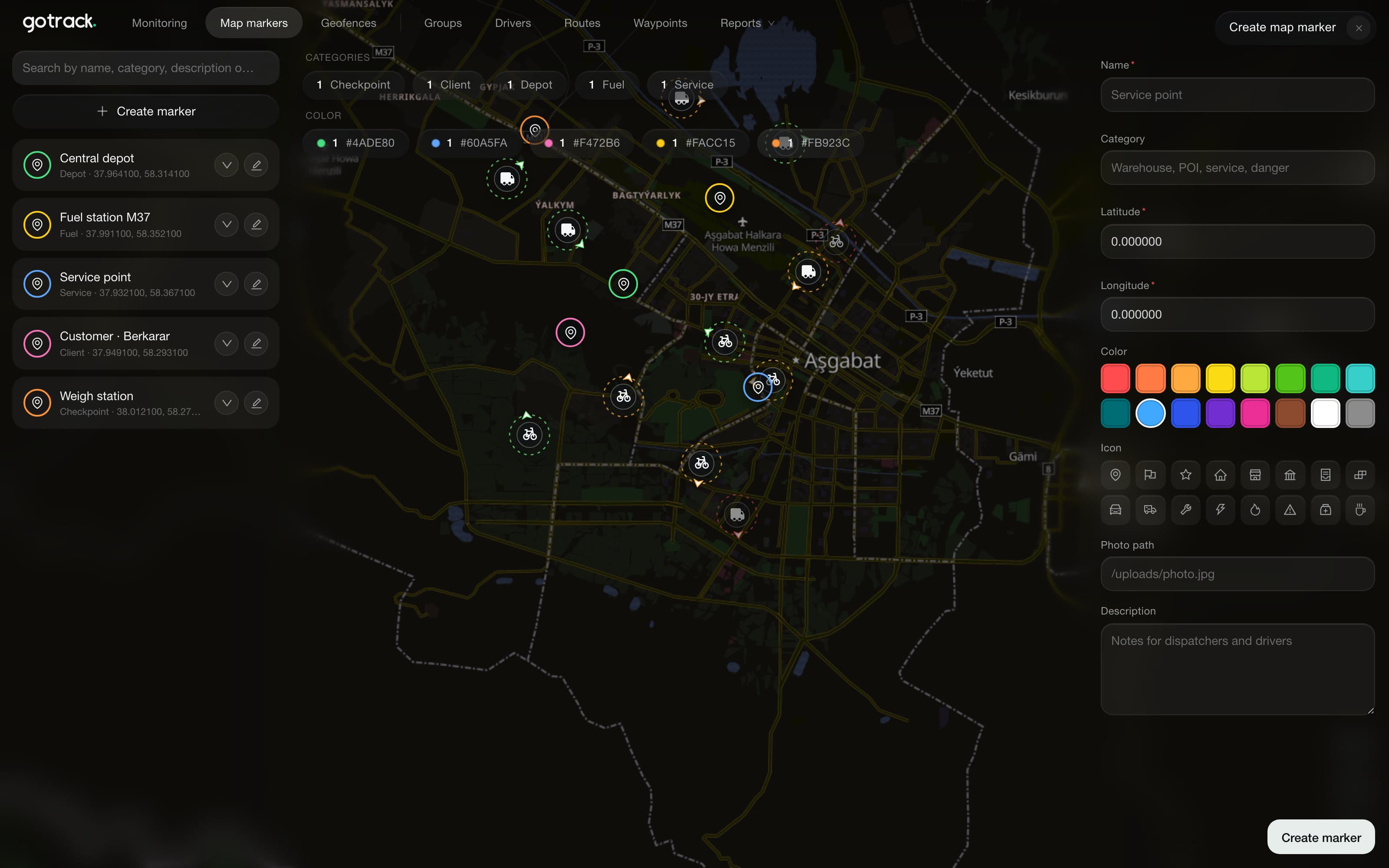 Creating a map marker in the right panel