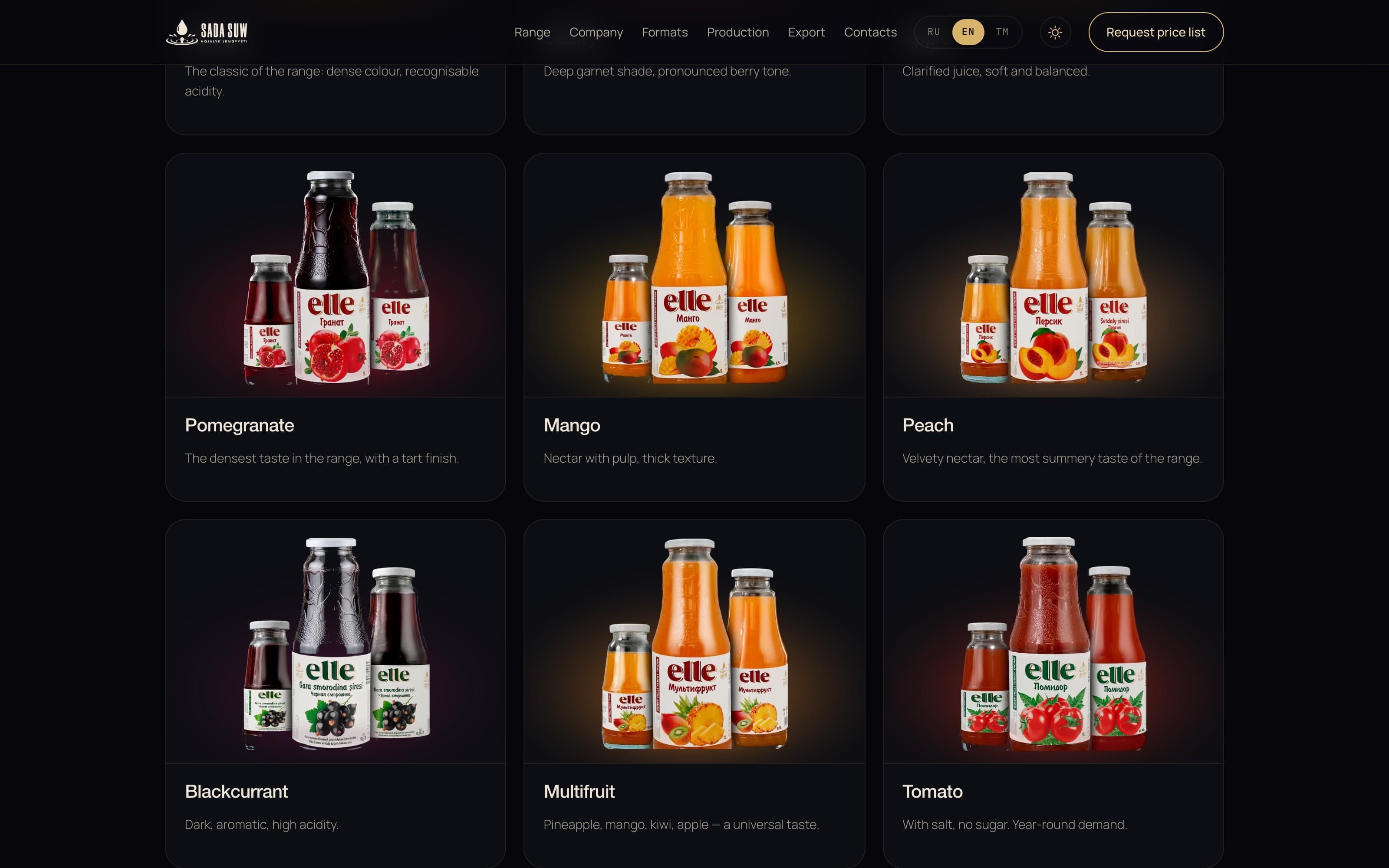 Range — each flavour lit in its own colour