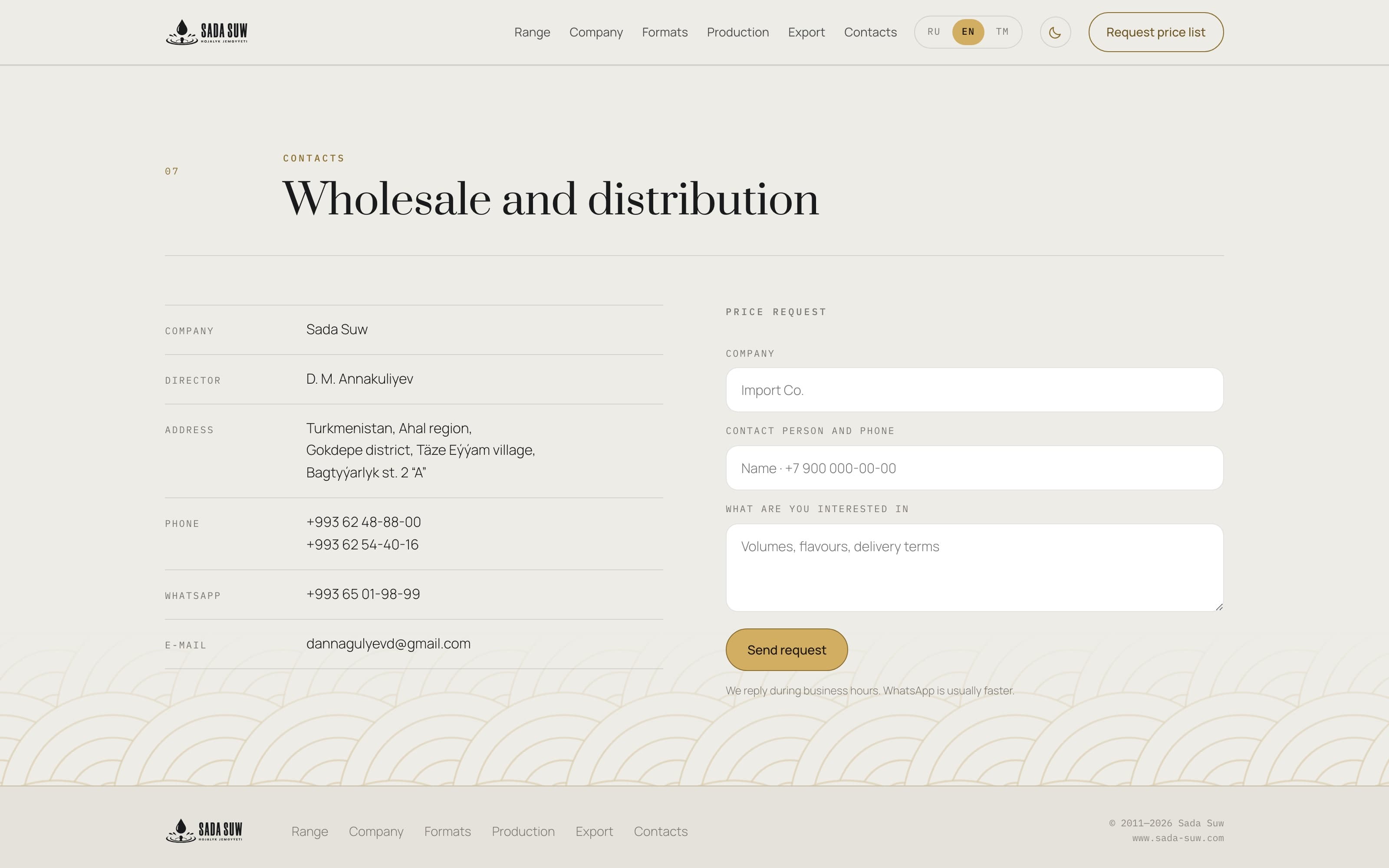 Contacts — the price request, on paper