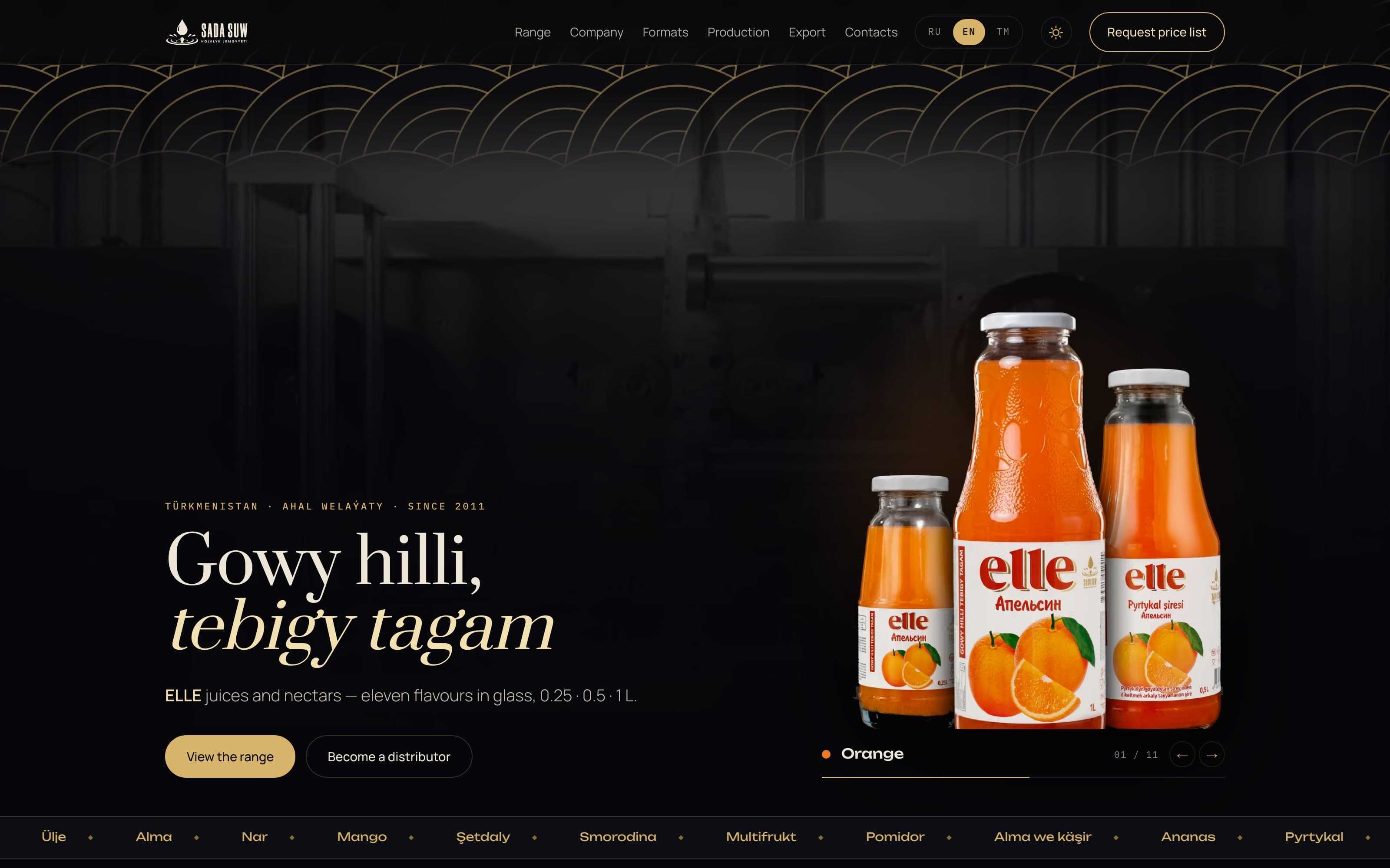 Sada Suw first screen: Gowy hilli, tebigy tagam, and the orange bottles beside it