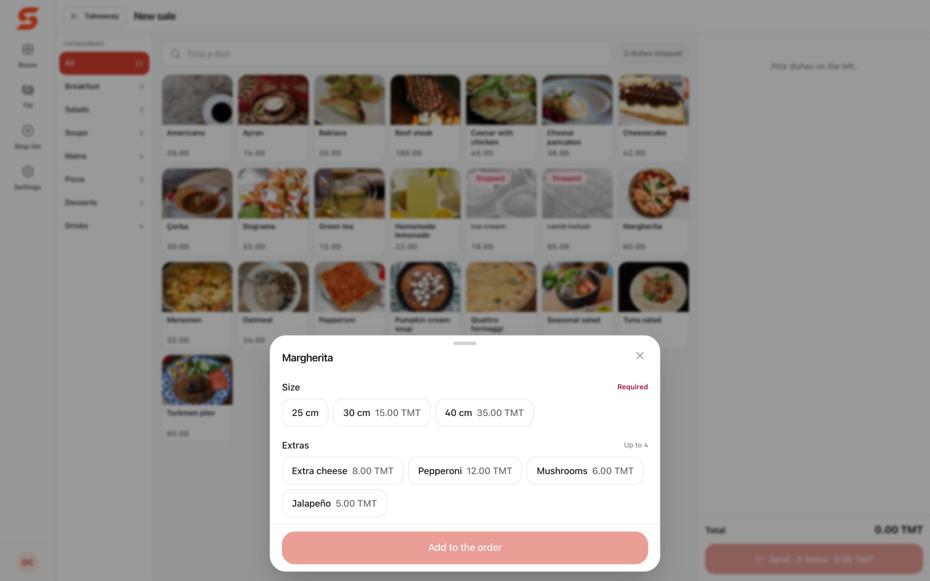 A dish with a choice — size, extras, and what each costs