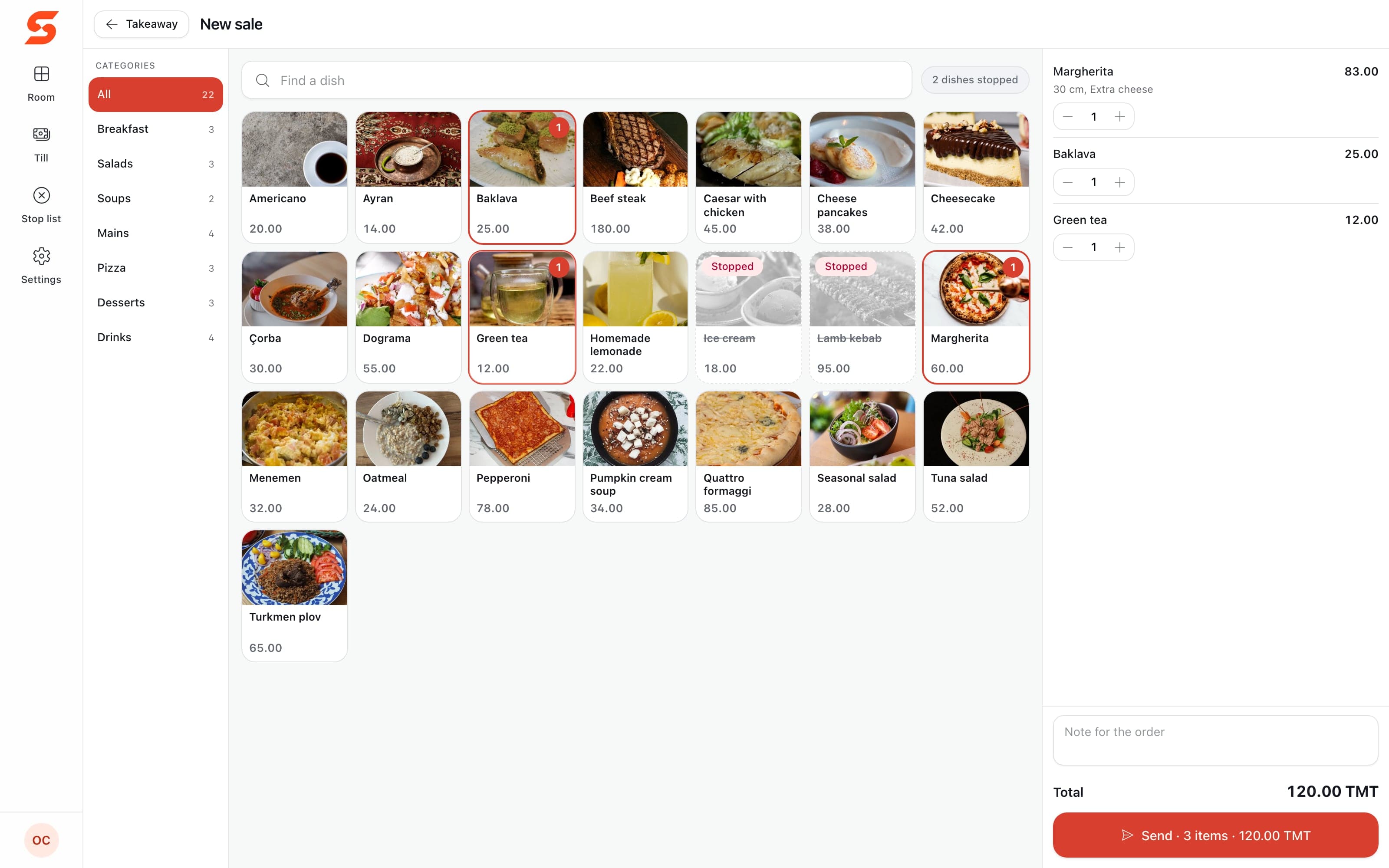 Takeaway — a sale over the counter, straight to payment